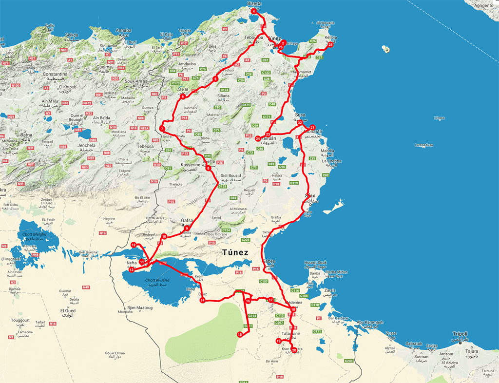 Mapa de Túnez